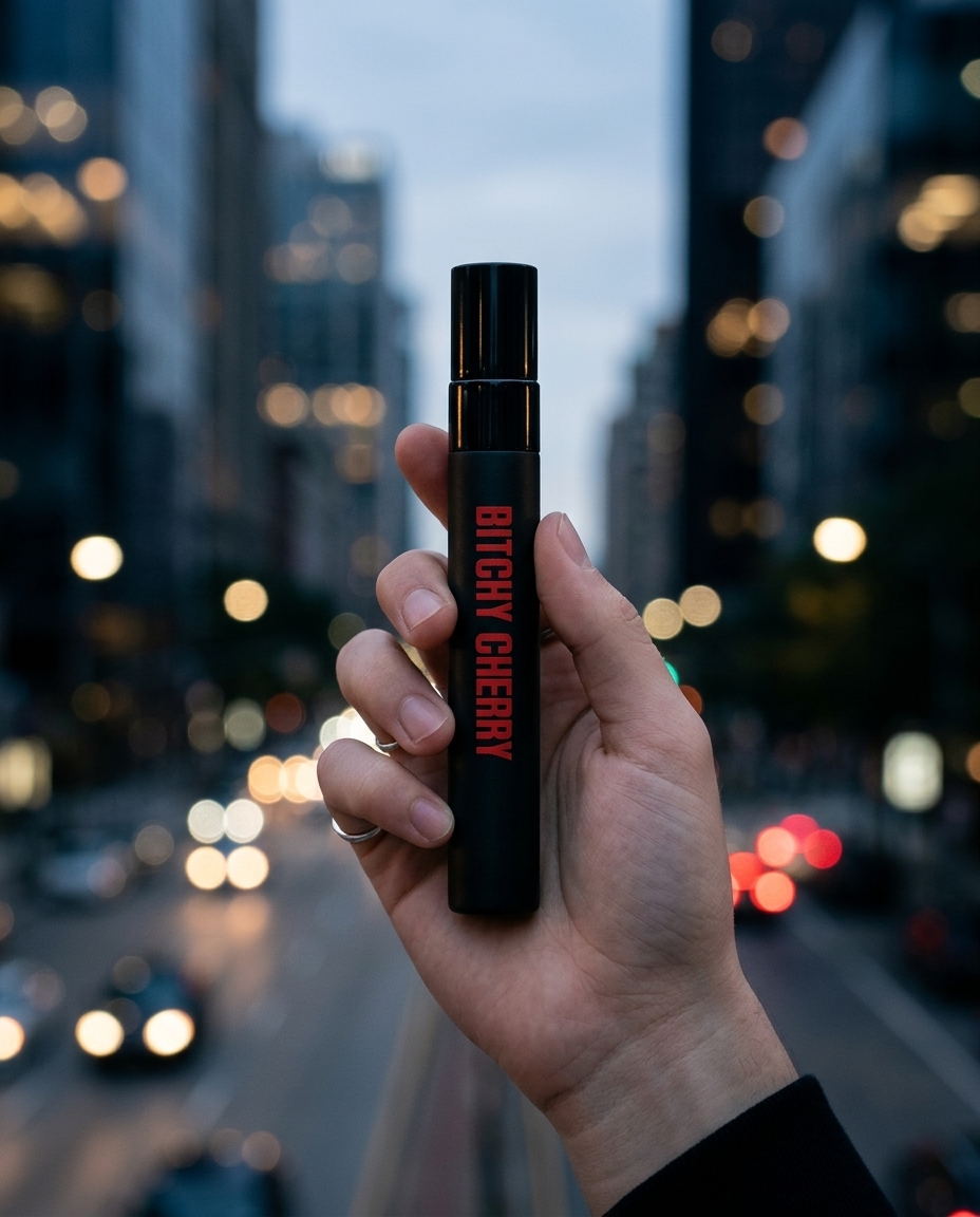 Bitchy Cherry 10 ml Reisegröße in der Hand